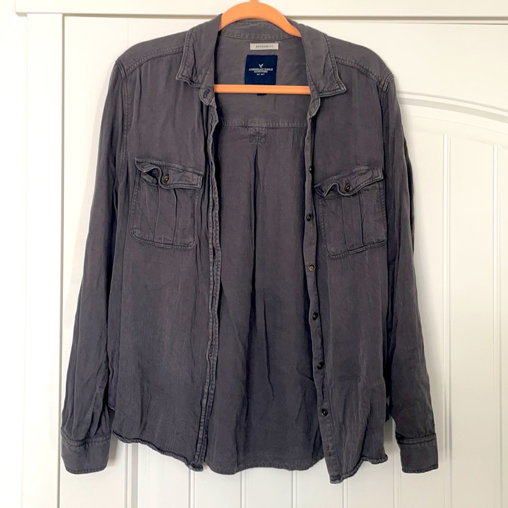 American Eagle Outfitters | Oversized Boyfriend Button Down | Charcoal Grey
